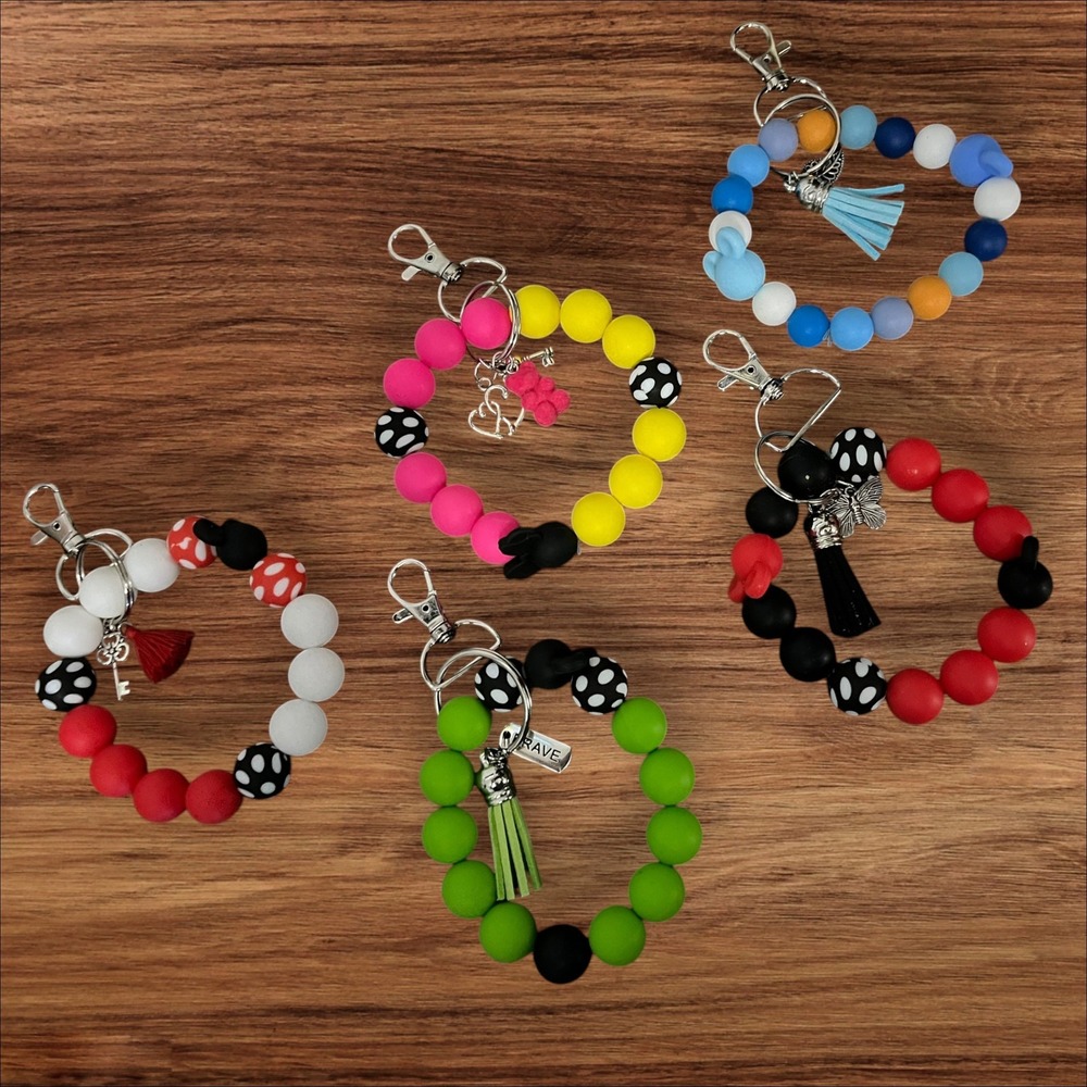 DISNEY Themed Handcrafted Coloful Silicone Bead Keychains Brand New